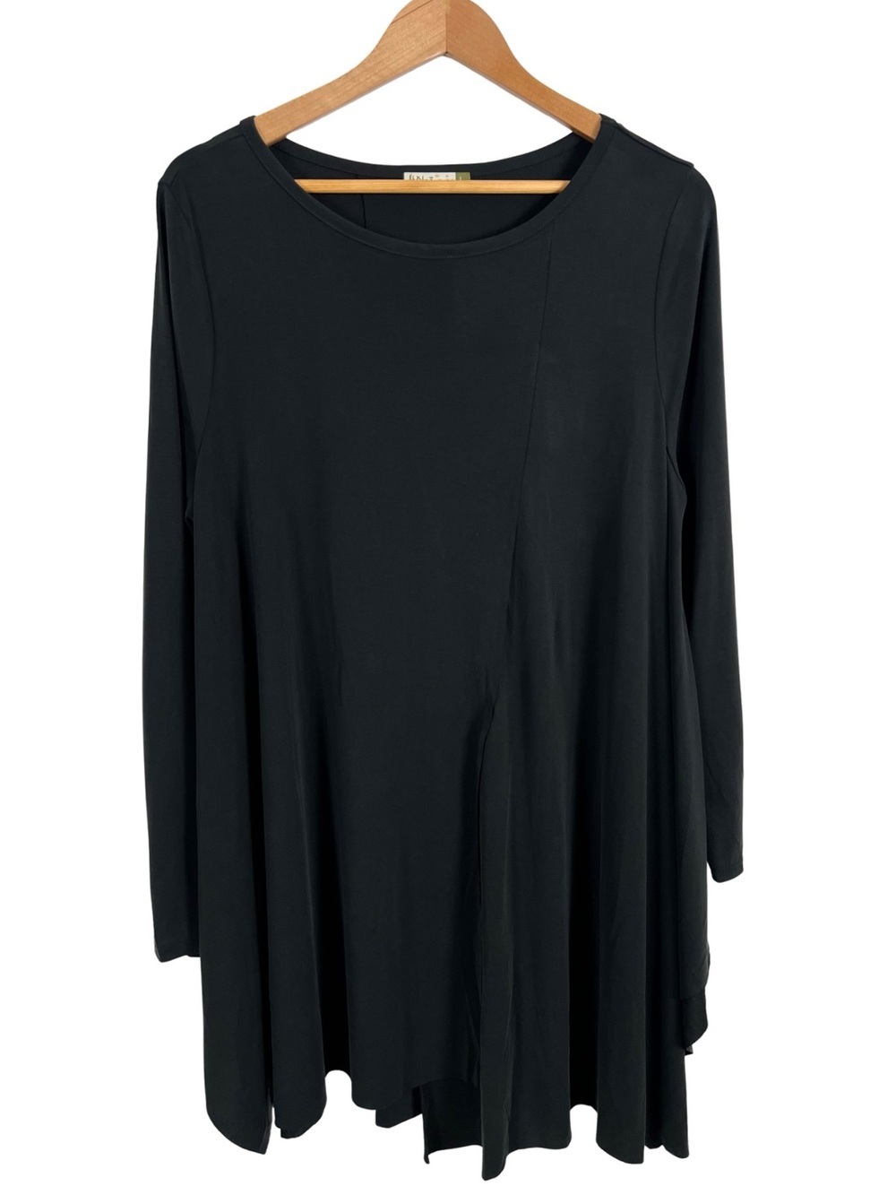 Chalet et Ceci Black Asymmetrical Hem Tunic Top L Lagenlook Made in USA